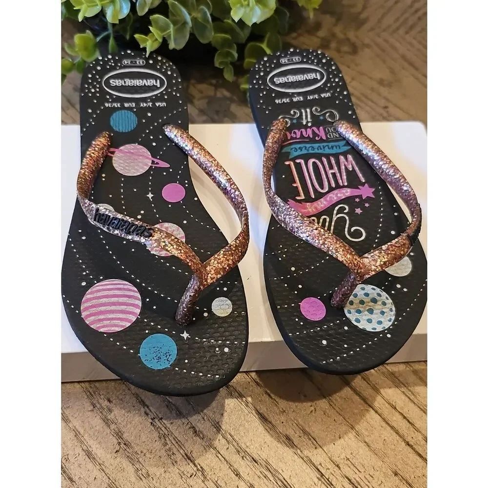 Havaianas Glitter Strap Flip Flops with Colorful Planet Print Size 1-1.5